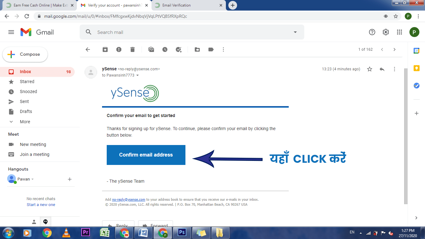 How to Ysense Email Confirm in Hindi