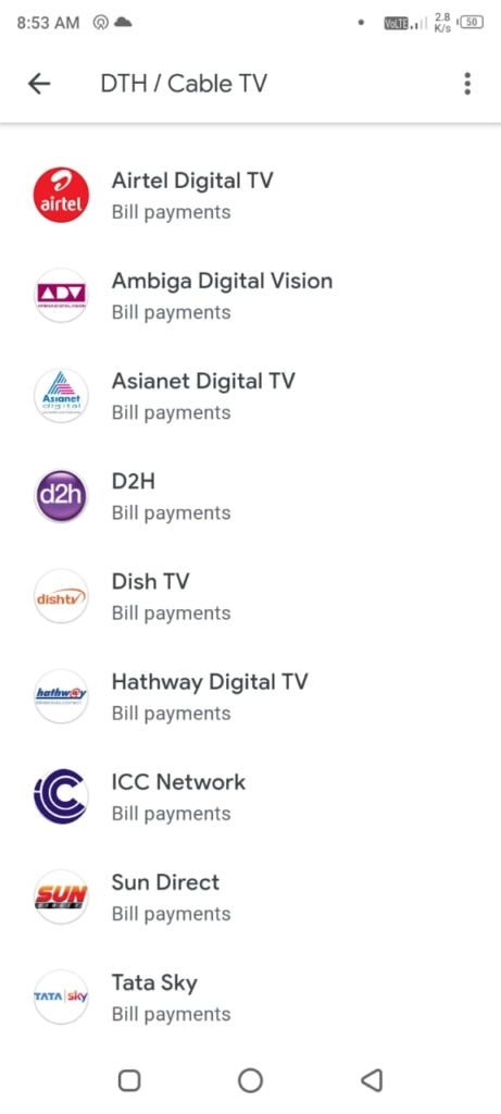 select dish tv connection company in google pay