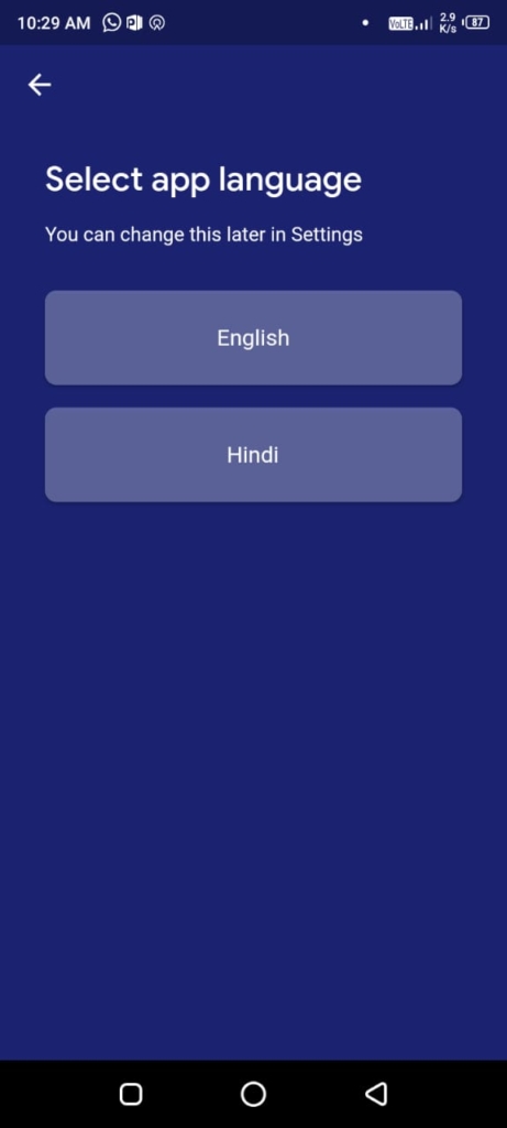 select language in task mate app