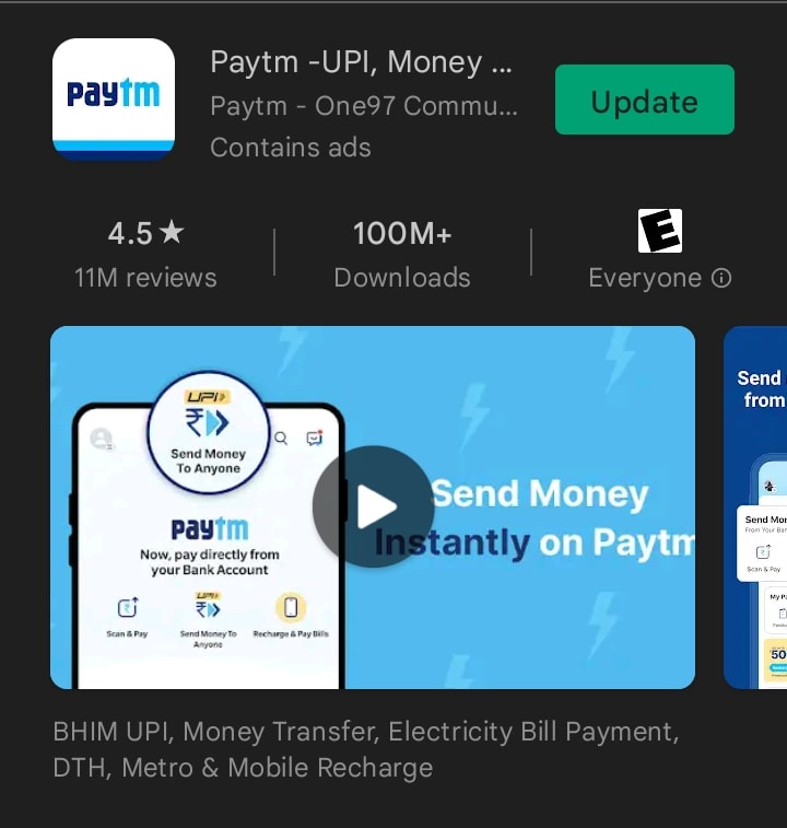 Paytm Play Store Screenshot for mobile recharge kaise kare post