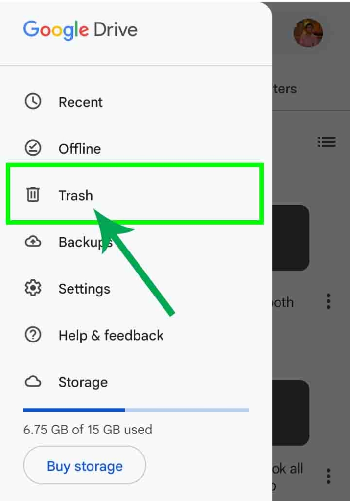 Click on Trash Button in google drive
